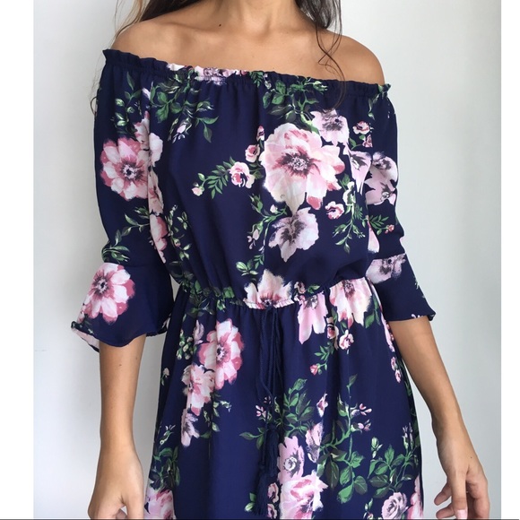 LAST 1🌻CLEARANCE Navy floral off shoulder dress - Picture 5 of 6